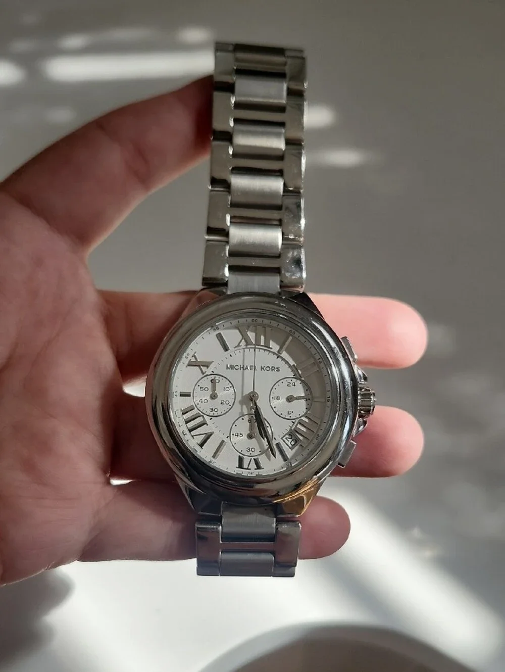 Michael Kors Silver-Tone Men's Chronograph Watch with Roman Dial